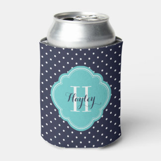 Rafraichisseur De Cannettes Monogramme Pois bleu marine et turquoise