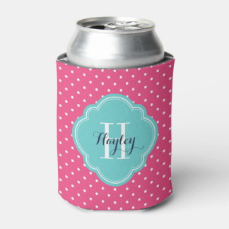 Rafraichisseur De Cannettes Monogramme Pois rose et turquoise chaud