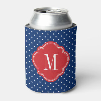 Rafraichisseur De Cannettes Monogramme rouge blanc et bleu Pois