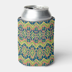 Rafraichisseur De Cannettes Motif ethnique tendance Ikat coloré sur bleu