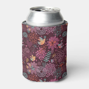 Rafraichisseur De Cannettes Motif floral abstrait avec des oiseaux