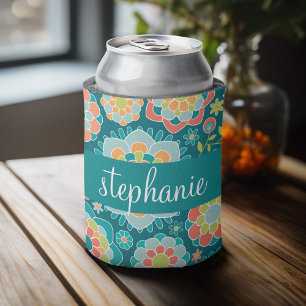 Rafraichisseur De Cannettes Motif floral d'été coloré Nom personnalisé