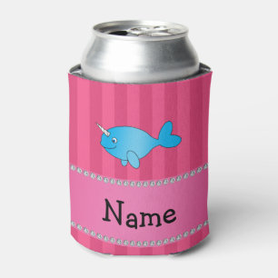 Rafraichisseur De Cannettes Nom personnalisé bleu narval rose rayures