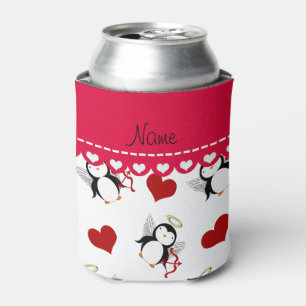 Rafraichisseur De Cannettes Nom personnalisé pingouins cupides blancs coeur ro