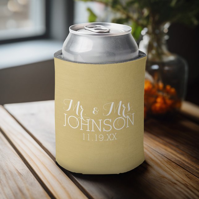 Rafraichisseur De Cannettes Or Orfèvre Uni - Mr & Mrs Cadeaux de Mariage (Personalized Can Cooler - Add Your name for a great wedding anniversary party favor)