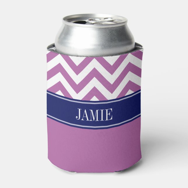 Rafraichisseur De Cannettes Orchidée Violet Blanc LG Chevron Navy Monogramme (Can devant)