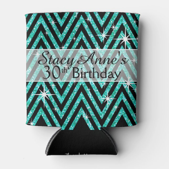 Rafraichisseur De Cannettes Parties scintillant Chevron Bling | TURQUOISE (Devant)