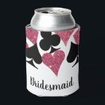 Rafraichisseur De Cannettes Parties scintillant rose Vegas Bridesmaid Custom C<br><div class="desc">La classe supérieure qui peut avec une "Bridesmaid" entièrement personnalisée peut refroidir avec un nuage de costumes de carte en parties scintillant rose brillant et noir avec le texte personnalisé pour le nom de la demoiselle d'honneur. Réunissez les filles pour célébrer la mariée pour être avec un week-end à Las...</div>