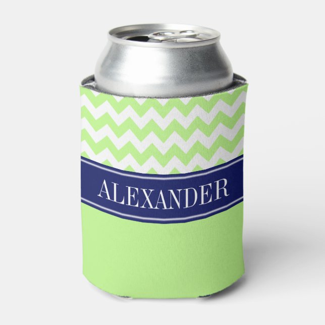 Rafraichisseur De Cannettes Pistache Vert Chevron Blanc CB Marine Monogramme (Can devant)