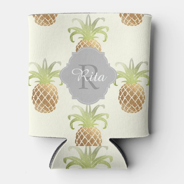 Rafraichisseur De Cannettes PixDezines Faux Motif d'ananas métalliques (Devant)