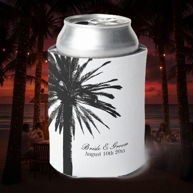 Rafraichisseur De Cannettes Plage de palmier noir et blanc mariage peut refroi (Elegant beach wedding can cooler with palm trees)