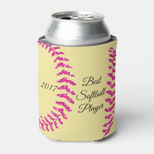 Rafraichisseur De Cannettes Points de suture de softball en faux brillant rose (Can devant)