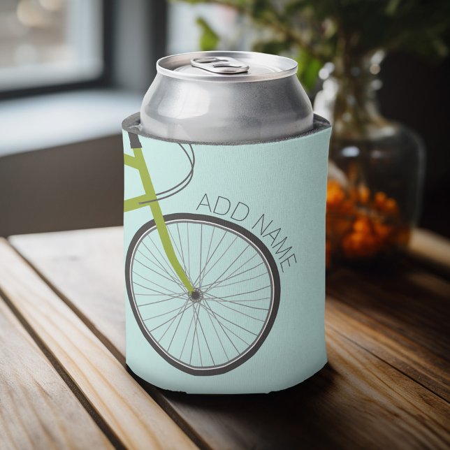 Rafraichisseur De Cannettes Roue de vélo Hipster avec nom personnalisé (Personalized Can Cooler - add Your Name or Other Custom Text)