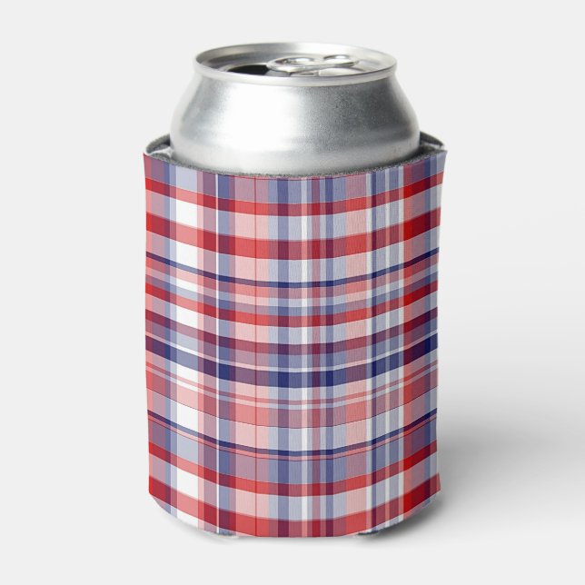 Rafraichisseur De Cannettes Rouge, Blanc, Bleu Preppy Madras Plaid (Can devant)