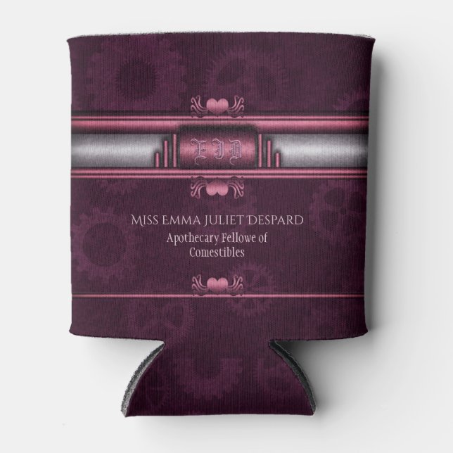 Rafraichisseur De Cannettes Steampunk, coeur rose avec plaque d'immatriculatio (Devant)