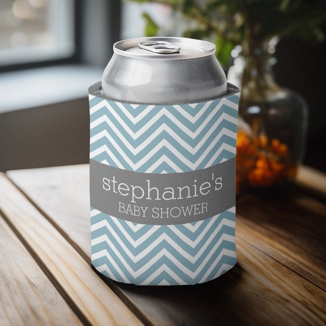 Rafraichisseur De Cannettes Suite Baby shower Pastel Blue & Grey (Personalized Can Cooler - Add Custom Text or Name)