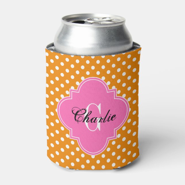 Rafraichisseur De Cannettes Tangerine Orange Points Rose Chaud Initial Nom (Can devant)