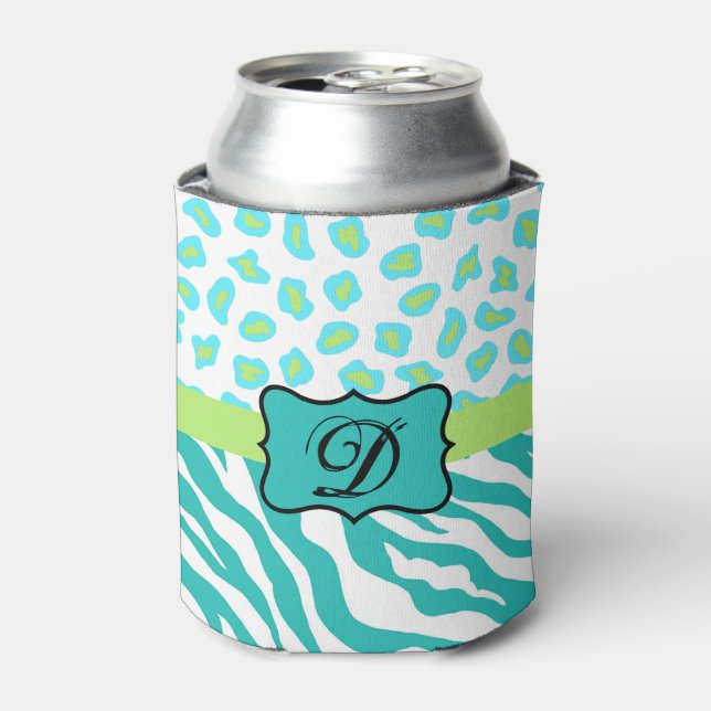 Rafraichisseur De Cannettes Turquoise Blanc Vert Zèbre Léopard Monogramme de p (Can devant)