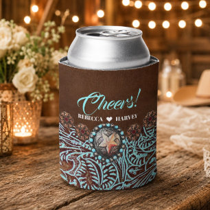 Rafraichisseur De Cannettes turquoise marron cow-boy country western mariage
