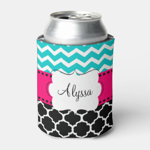 Rafraichisseur De Cannettes Turquoise rose Chevron Quatrefoil Personnalisé