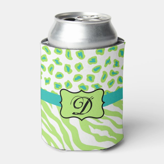 Rafraichisseur De Cannettes Vert blanc Turquoise Leopard Zebra Peau Monogramme (Can devant)