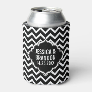 Rafraichisseur De Cannettes Zigzag géométrique Monogramme noir & blanc Chevron