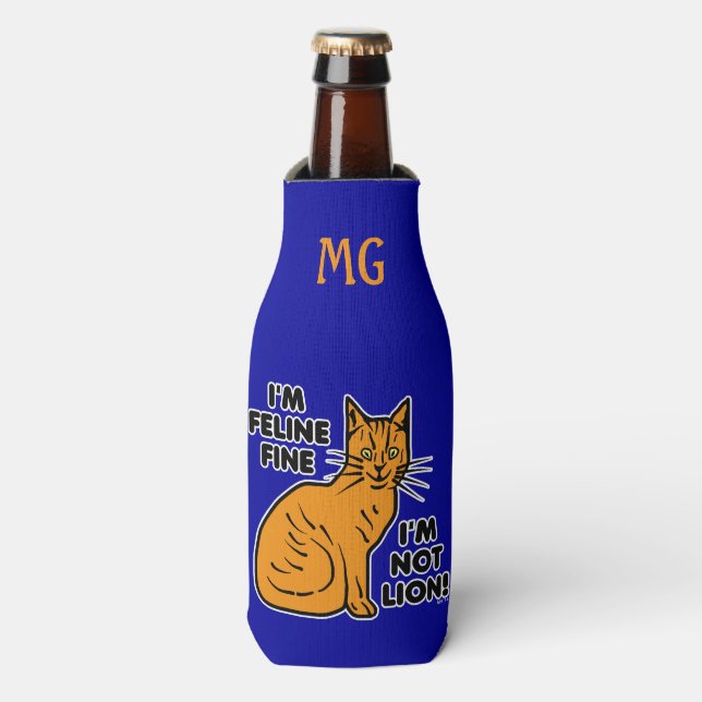 Rafraîchisseur Pour Bouteille Amusant chat pun Orange Kitty Feline Monogramme fi (Bottle Devant)