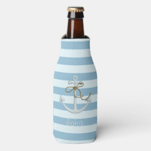 Rafraîchisseur Pour Bouteille Ancre nautique adorable sur rayures bleu clair