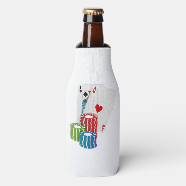 Rafraîchisseur Pour Bouteille Blackjack avec jetons de poker (Bottle Devant)