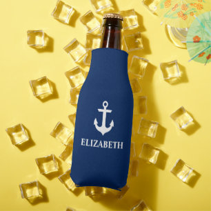 Rafraîchisseur Pour Bouteille Bleu marine nommé personnalisé nautique d'Ancre