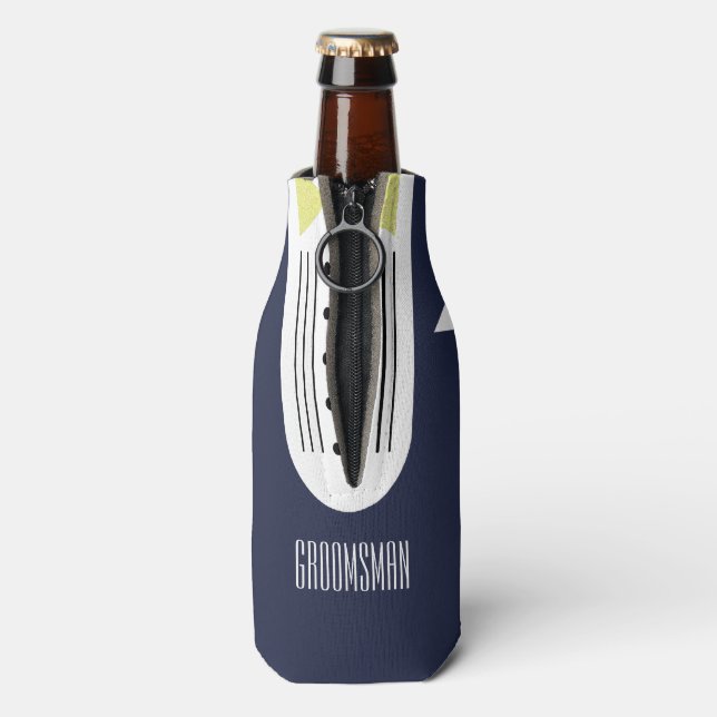 Rafraîchisseur Pour Bouteille BRIDE Navy Blue & Yellow Wedding Party Groomsman (Bouteille Dos)
