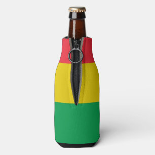 Rafraîchisseur Pour Bouteille Couleurs Rasta Vert Jaune Rouge Grilles Motif Drap