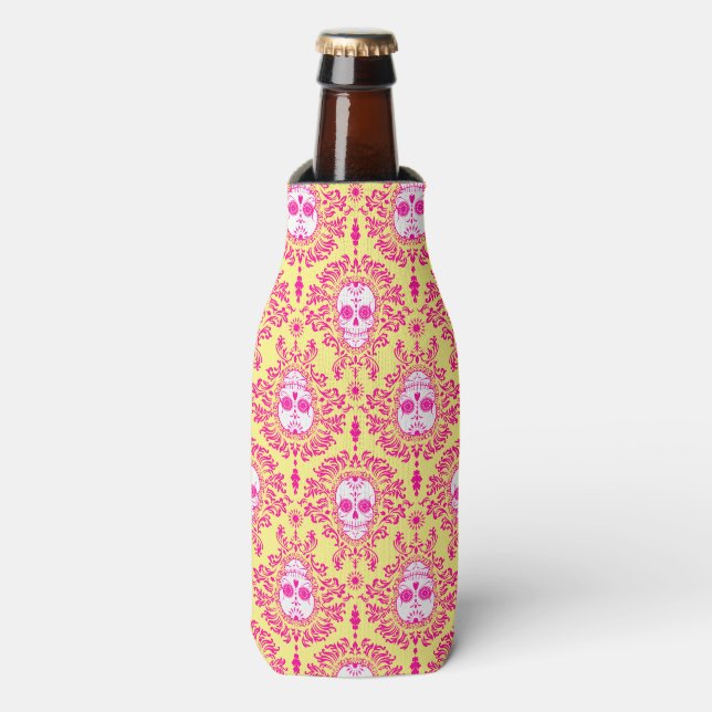 Rafraîchisseur Pour Bouteille Damas mortes - Motif crâne de sucre (Bottle Devant)