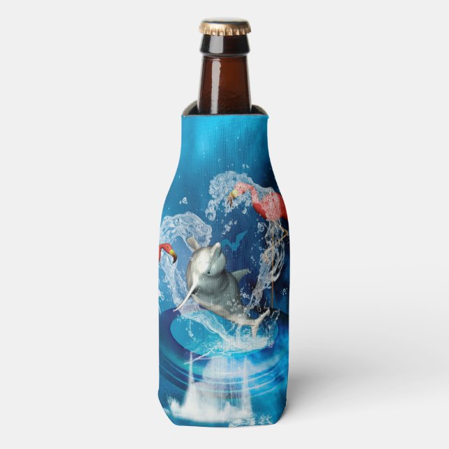 Rafraîchisseur Pour Bouteille Dauphin drôle sautant par un coeur (Bottle Devant)