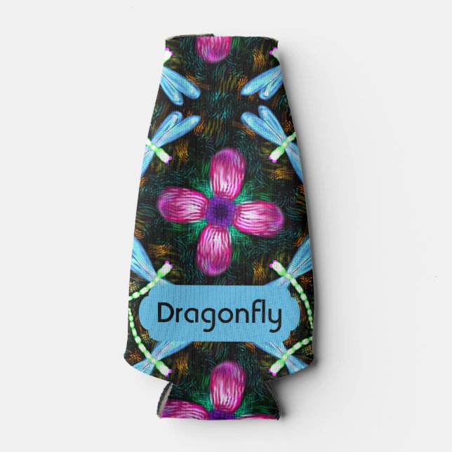 Rafraîchisseur Pour Bouteille Dragonflies de Neon Fleur rose noir Motif (Devant)