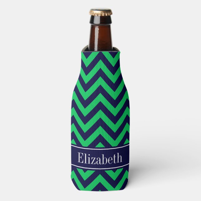 Rafraîchisseur Pour Bouteille Emerald Navy LG Chevron Navy Blue Name monogram (Bottle Devant)