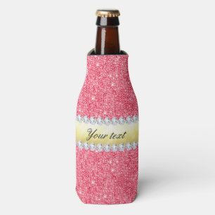 Rafraîchisseur Pour Bouteille Feuille d'or et diamants roses de paillettes