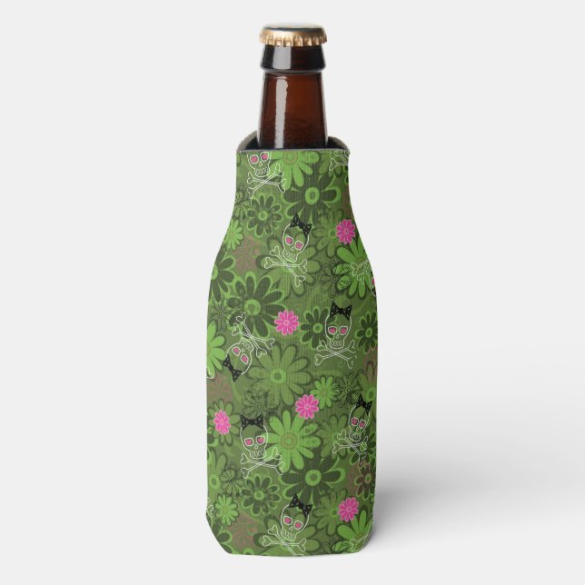 Rafraîchisseur Pour Bouteille Girly Punk Skulls on Flower Camo background (Bottle Devant)