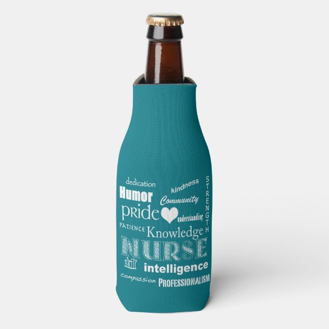 Rafraîchisseur Pour Bouteille Infirmière Pride-Texte Conception+Coeur Blanc (Bottle Devant)