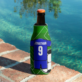 Rafraîchisseur Pour Bouteille Jersey de soccer personnalisé bleu avec blanc