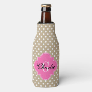 Rafraîchisseur Pour Bouteille Khaki Points Blancs Chaud Rose Nom Initiale