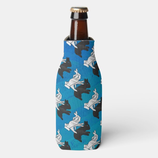Rafraîchisseur Pour Bouteille Lapin ombre sur fond bleu (Bottle Devant)