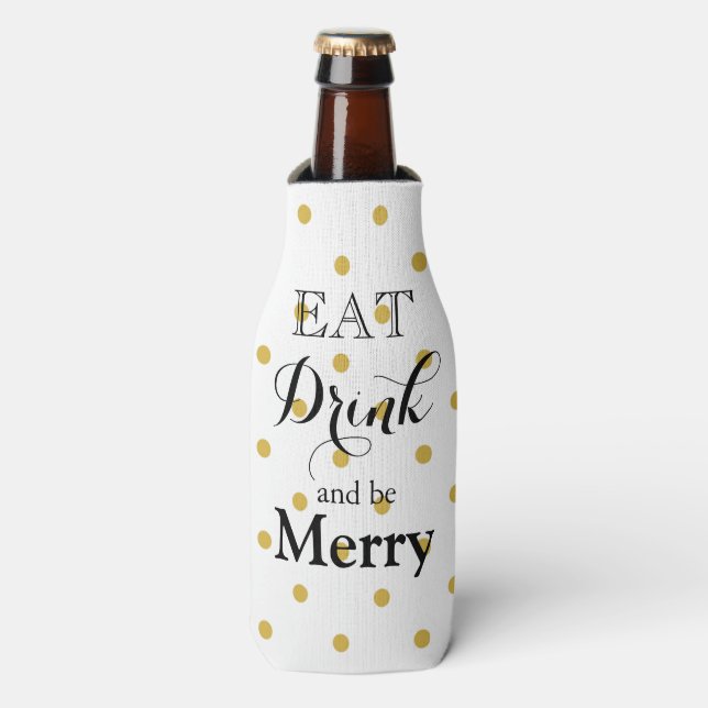 Rafraîchisseur Pour Bouteille Mangez Boire et être Joyeux - pois design (Bottle Devant)