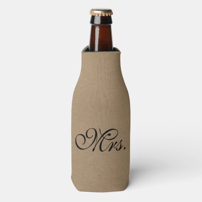 Rafraîchisseur Pour Bouteille Mme faux linen burlap rustique chic jute initial (Bottle Devant)