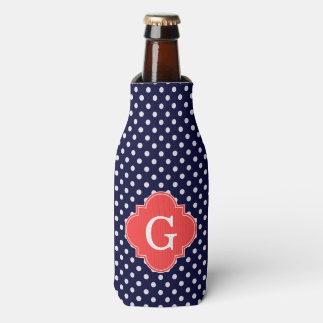 Rafraîchisseur Pour Bouteille Mongram de Navy White Polka (Bottle Devant)