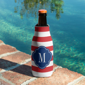Rafraîchisseur Pour Bouteille Monogramme blanc rouge et bleu de bandes Preppy