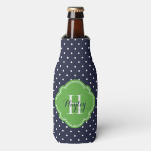 Rafraîchisseur Pour Bouteille Monogramme bleu marine et Pois verts