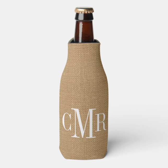 Rafraîchisseur Pour Bouteille Monogramme classique de Burlap rustique (Bottle Devant)