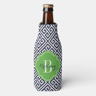 Rafraîchisseur Pour Bouteille Monogramme de clé bleu marine et vert grec