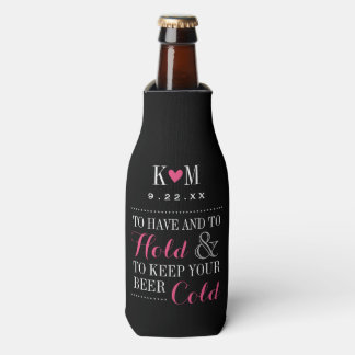 Rafraîchisseur Pour Bouteille Monogramme de Mariage moderne noir et rose